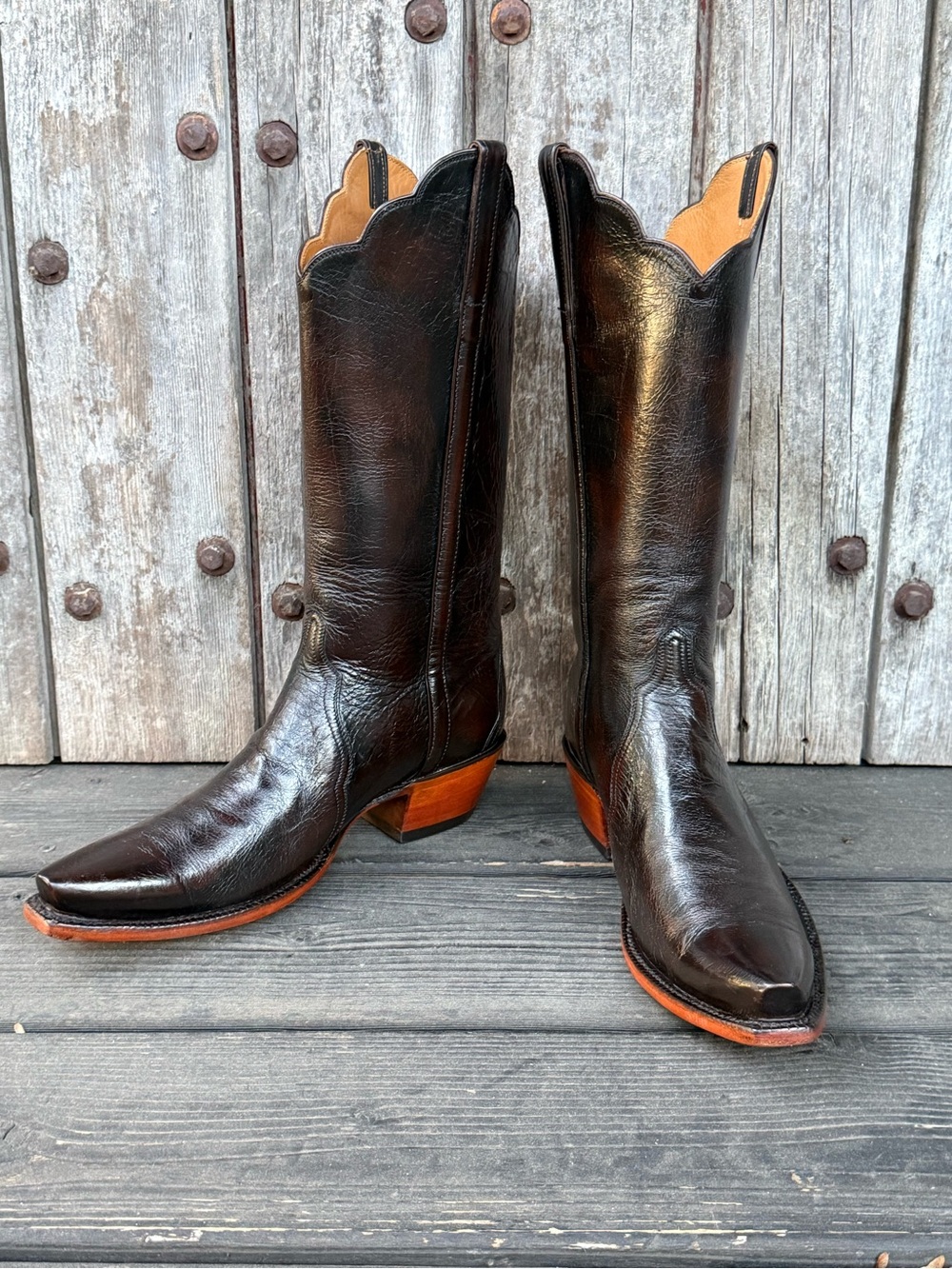 Very Rare Lucchese Classics Teak Colored Buffalo Leather Women's Cowboy Boots - Picture 4 of 9